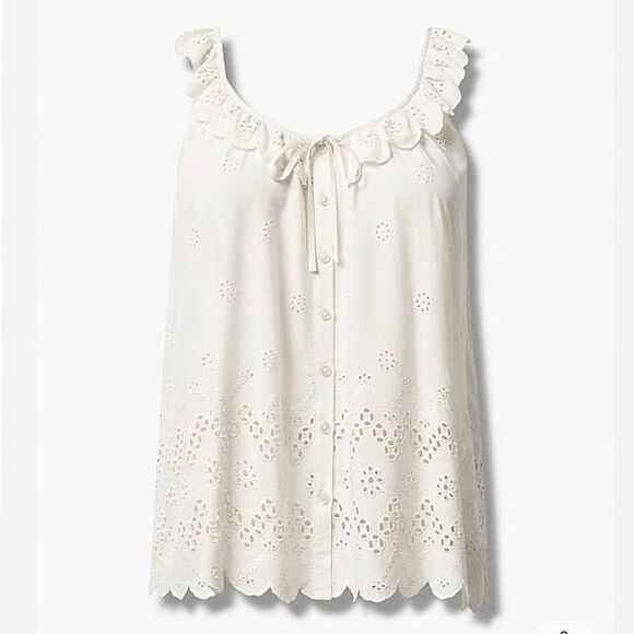 Torrid Ivory Eyelet Ruffle Tie Front Tank Top Sz 2X - Picture 1 of 11